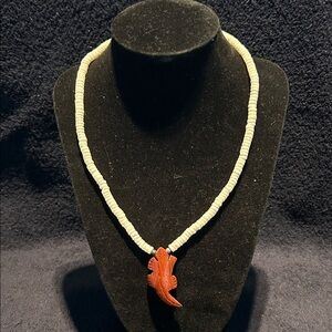 Puka Shell Necklace with Wooden Lizard Pendant